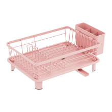 Égouttoir à vaisselle rose avec bac de récupération et bec verseur, en acier inoxydable – Compatible avec VXFF