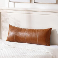 Housse de coussin lombaire marron style bohème 14 x 36 pouces, similicuir, cousue à la main, décoration rustique moderne de style ferme,