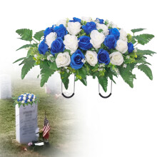 1 st konstgjorda kyrkogårdsblomssadel, rosgravstensblomssadel, kyrkogårdsminnesblommor för utomhusgravstensdekorationer, blå