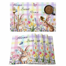 Set de 2 sets de table Sweet Home, motif lapin de Pâques printanier, antidérapants et lavables, pour une utilisation intérieure et extérieure