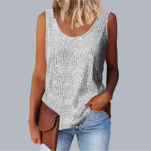 Débardeur sans manches à col rond orné de sequins pour femme, style décontracté, brillant et respirant, idéal pour une soirée, un rendez-vous