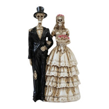 Romantic Skeleton Bride & Groom Figurine – Gothic Wedding Cake Topper, Day of the Dead Decor, Hand-Painted Resin Statue for Halloween, Anniversary,
