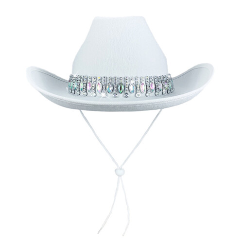 Chapéu de cowboy branco estilo clássico ocidental (1 peça)
