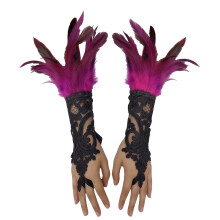 Gants noirs en dentelle sans doigts pour femmes avec détail de plume – Accessoires pour bal masqué, Halloween, soirée de gala et soirée de gala