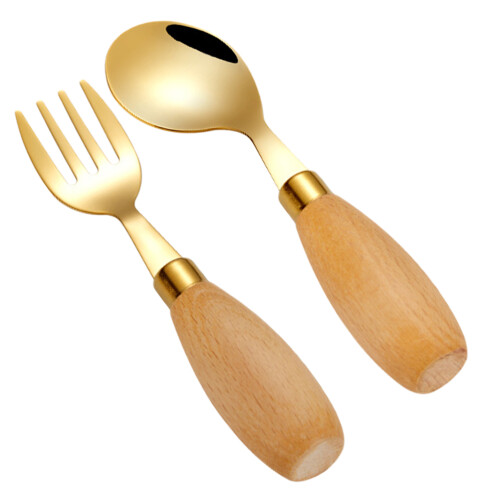 10Pièces Ensemble Couverts Enfants Acier Bois 2