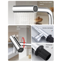 4 Modes Waterfall Kitchen Faucet Stream Sprayer Hot Cold Single Hole Deck Mounted Water Sink Mixer Wash Tap Black