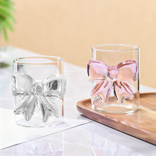 Clear Bow Glass Champagne Cups Pink Bow 8 oz 1