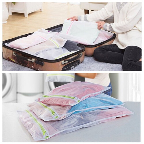 3pcs Small Mesh Laundry Bag White Polyester Travel Packing Organizer General Users Travel Use 2
