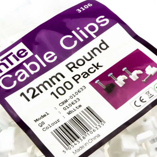 Round White 12mm Cable Clips Secure Fastenings Cables LARGE [100 Pack] 1