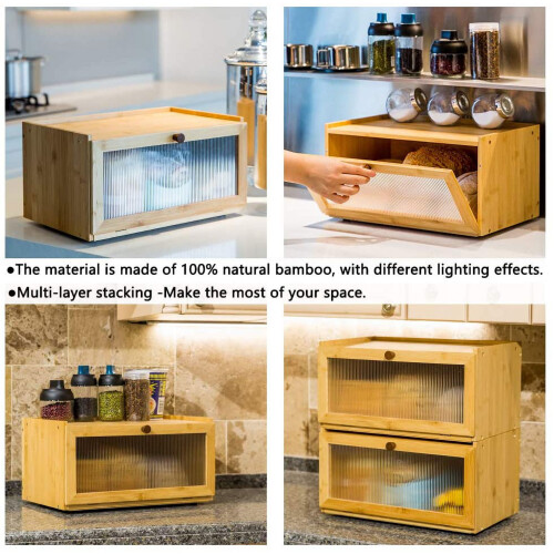 Bamboo Bread Box for Kitchen Counter - Large Capacity Bread Storage with Window 1