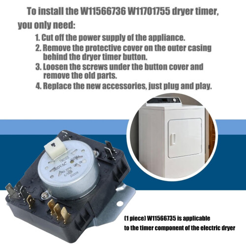 Timer di ricambio per asciugatrice Whirlpool modello W11685947, 1