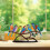 Décoration murale oiseau en acrylique, figurine florale multicolore 4