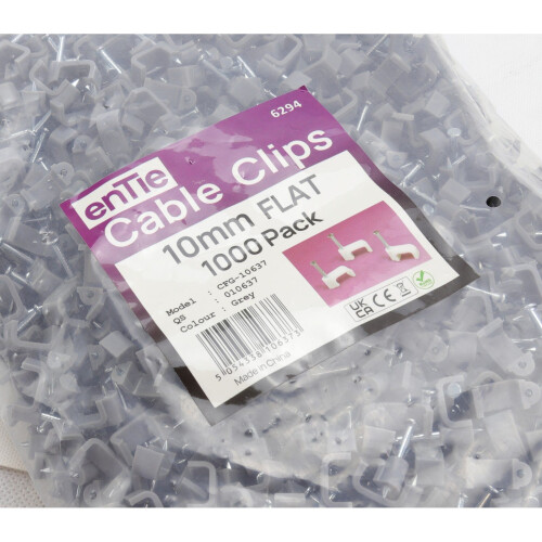 FLAT Grey 10mm Cable Clips for 2.5mm2 Twin & Earth Cables Contractor [1000 Pack] 1