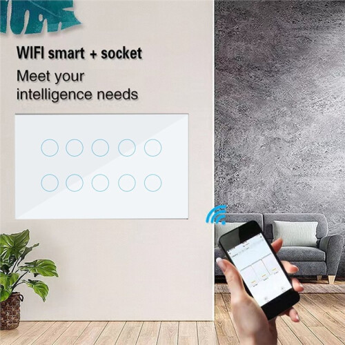 WIFI  Touch Light Wall  Interruptor Glas Panel 10 Gang Tuya  Life för Alexa  Home White 1