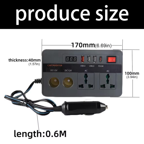 Strømomformer 12V til 220V 300W med USB-porter 2