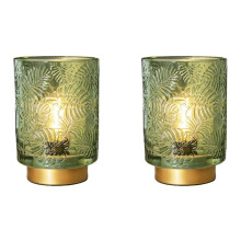 2X Piccola Lampada A Batteria - Lampada Portatile Senza Fili per L'Arredamento Della Casa, Lampada da Tavolo In Vetro con Decorazione Estetica Verde