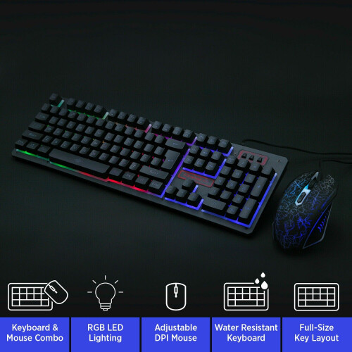kenable K13 RGB Backlit USB Gaming Keyboard & Optical 2400 DPI Mouse Combo Set 1