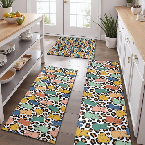 Easter leopard white kitchen rugs set of 3 1