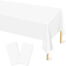 Lot de 2 nappes blanches en plastique pour table rectangulaire, 54 108 pouces, nappes blanches jetables pour fĂŞtes, anniversaires, mariages, etc.