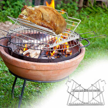 Justerbart stativ for grillrist - Grillrist i rustfritt stål, holder til grillspyd for Fire Chicken, tilbehør til utendørs matlaging, ryddig