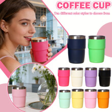 Mug isotherme en acier inoxydable avec couvercle, double paroi, pour boissons chaudes et froides, réutilisable et portable – Beige, 1 pièce