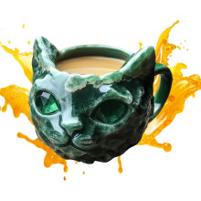 Mug à café chat en cristal minéral fait main, tasse à café en résine artisanale avec motif chat, décoration intérieure, gourde en forme de