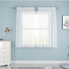 White Sheer Curtains 54" Long, 2 Panels, Voile Linen-Textured, Rod Pocket, for Living Room, Kitchen, Bedroom, Basement