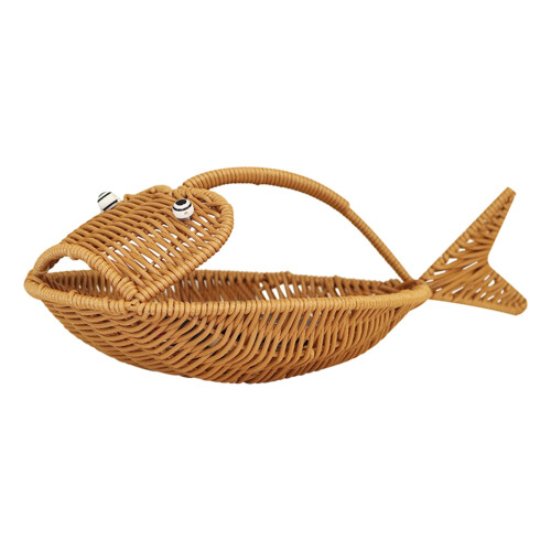 Light Brown Plastic Woven Basket for Home Storage and Snacks Display Small Wicker Baskets