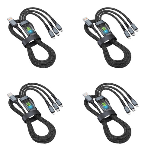 Καλώδιο USB 3 σε 1, γρήγορη φόρτιση 100W, διαφανές φωτεινό, πλεγμένο από νάιλον,