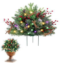 27in Pre-Lit Frosted Evergreen Christmas Tree Urn Filler