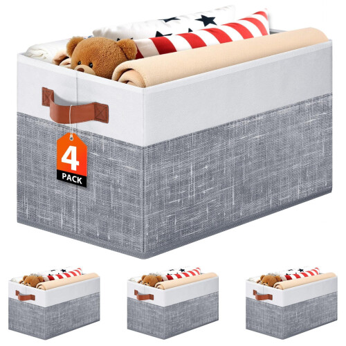 Caixas organizadoras dobráveis cinza e branco, 35,5 x 25,4 cm (14 x 10 polegadas