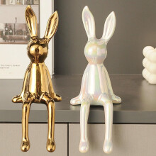 Brass Sitting Bunny Statue Gold Ceramic Electroplated 1