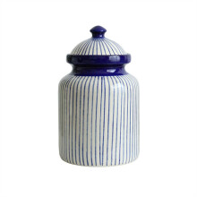 Słoik ceramiczny w paski malowany ręcznie, 1 sztuka