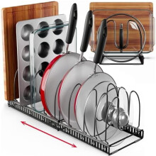 Expandable Pan & Pot Lid Organizer Rack for Cabinet – Dark Grey, Compatible with PAN & BAKEWARE