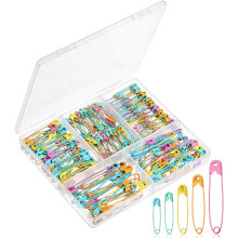 300 Pcs Assorted Safety Pins (5 Sizes), Colorful, Bulk Pack – Compatible with Clothing & Crafts