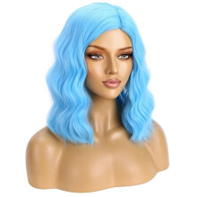 Modrá kučeravá vlnitá parochňa pre ženy, 35 cm, tepelne odolná