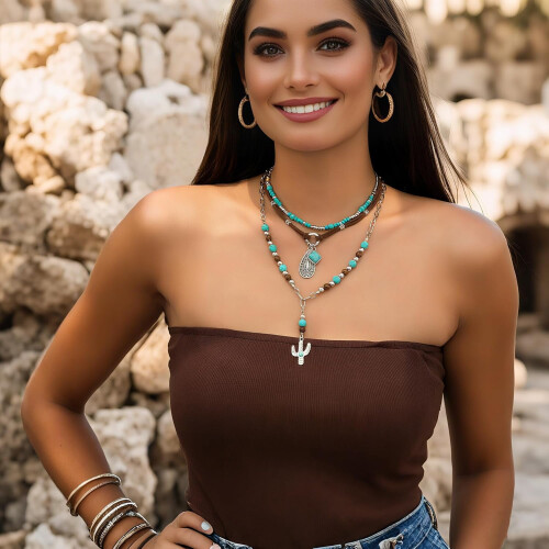 Boho-Türkis-Perlenhalsketten-Set für Damen 2