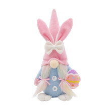 Osterplüsch-Zwergpuppe, rosa beflockte Zwerghasenpuppe als Osterschmuck, Ostergeschenk für Kinder