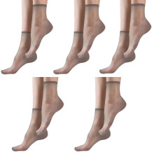 5 Pairs Lightweight Breathable Nylon Stockings for Women Antislip Elastic Cuffs Super Thin Sheer Ankle High Socks Gift