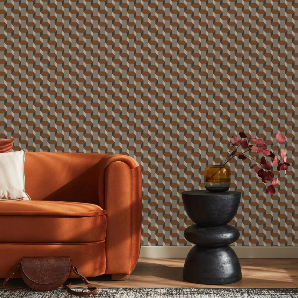 Sublime Vintage Geometrics Brown Wallpaper 5011583567427