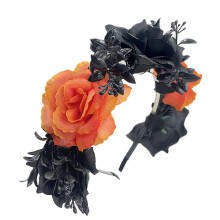 Fascia per capelli da donna con fiori di rosa per Halloween – Nera e Rossa