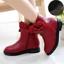 Girls Boots,Boots Children Fashionable Flat Comfortable Soft Sole Leather for Everyday Wear,Toddler Boots,Z04 Red,4-4.5 Years