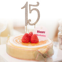 15th Birthday or Anniversary Cake Topper Crystal Rhinestones for Party Supplies (Gold 8.46X3.35X0.08in)