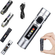 Pocket Rechargeable EDC Flashlight, 500Lumens Mini Light with Fire Starter, Magnetic Base Lamp for Camping Hiking (Silver)