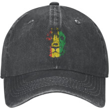 Boné de beisebol em jeans lavado com estampa de leão da Jamaica – Ajustável
