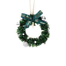 Couronne de Noël avec nœud à carreaux, guirlande de paillettes, décorations rouges et dorées et panneau « Joyeux Noël » – Décoration de