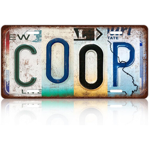 Vintage Coop aluminium nummerplade 30x15 cm