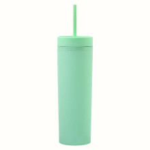 Tumbler Plaisteach Dúbailte Balla Caol 16oz le Clúdach 450ml