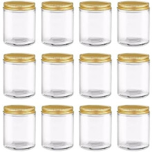 Tarro de cristal transparente de 177 ml con tapa dorada (paquete de 12)