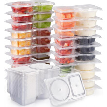 Lot de 20 boîtes à goûter réutilisables avec couvercles, double compartiment, contrôle des portions, idéales pour les déplacements et le